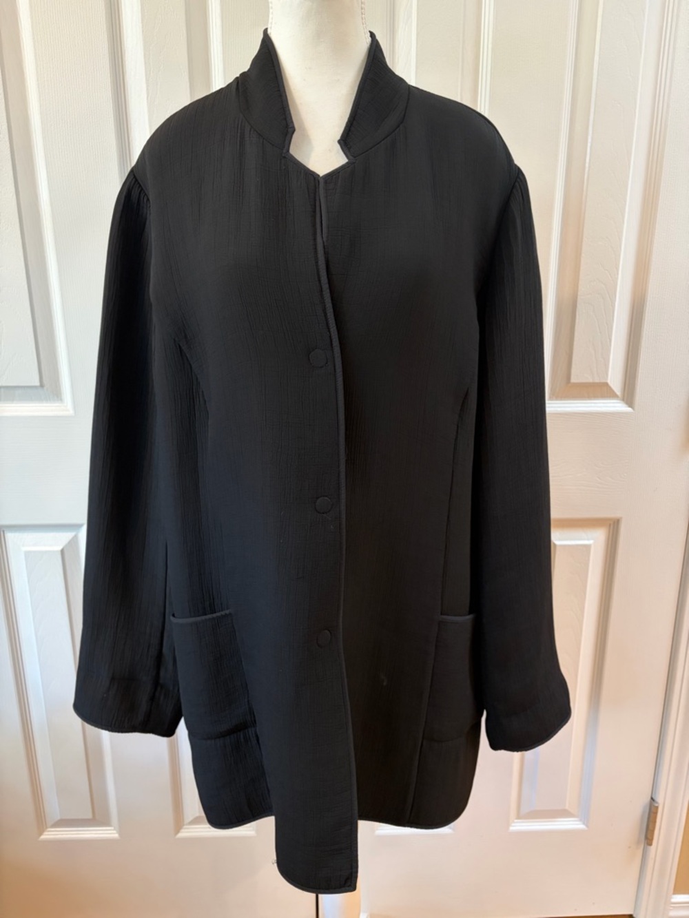 Eileen Fisher Black Mandarin Collar Jacket with Magnetic Buttons Size XL